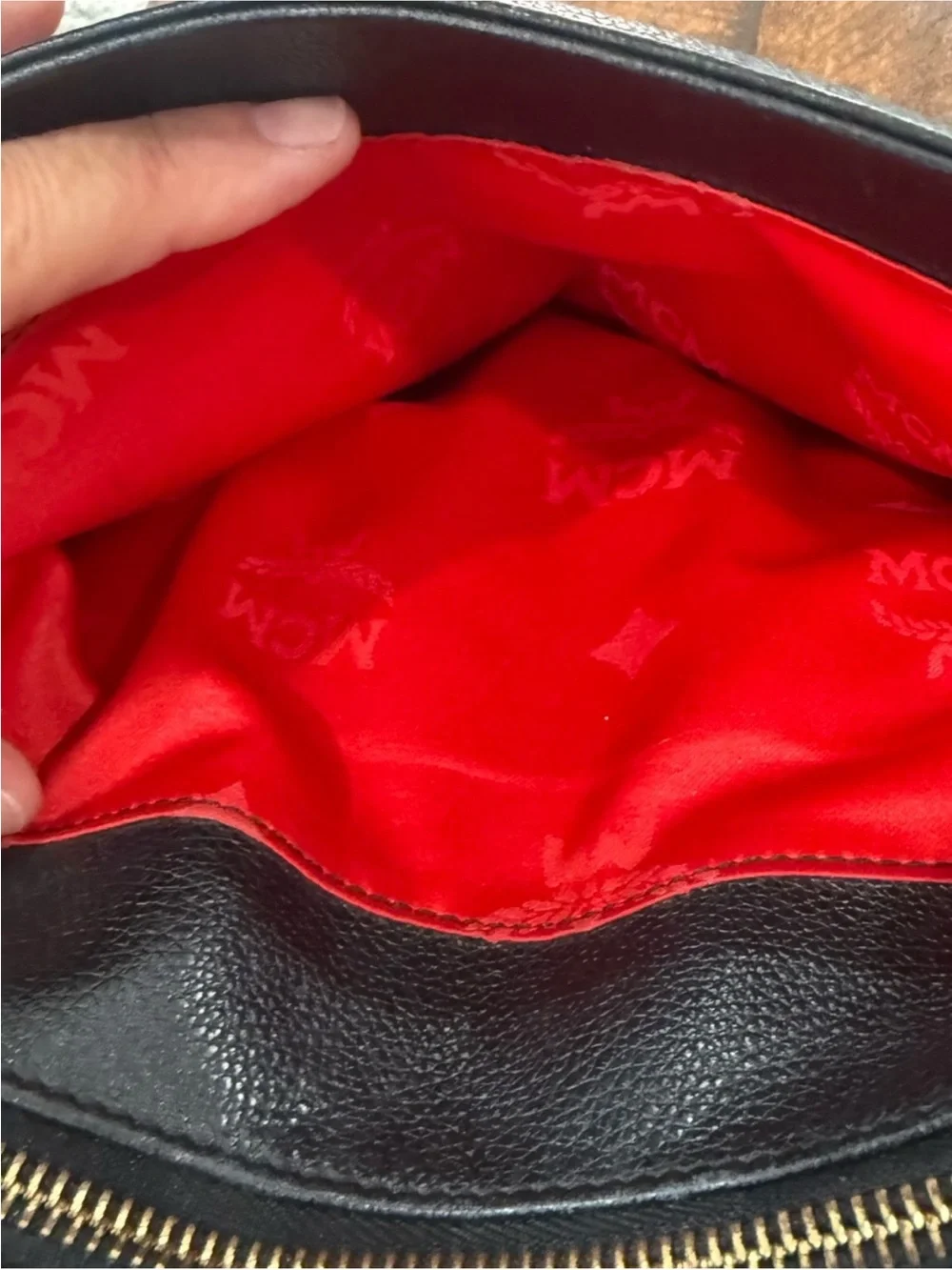 MCM Black Leather Tote with Gold Hardware